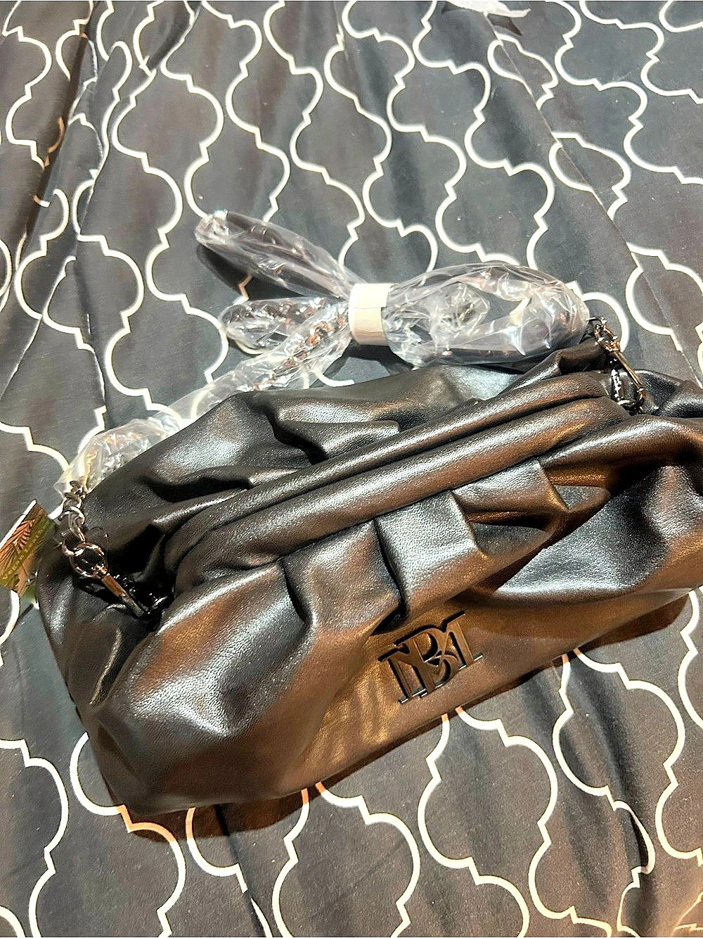 BM Ruched Clutch in Black NWT